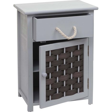 Kommode HHG-636, Schrank Schubladenschrank, Holz 55x39,5x28,5cm grau, Polyrattan dunkelgrau