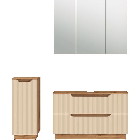Conjunto de muebles de baño de 3 piezas Lotta, Rayas roble/cachemira, 3 partes, Vicco (1/5)