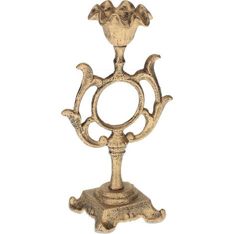 Chandelier Antique, candélabre pour chandelle Ø 4 cm, Porte-Bougie Vintage en Fonte, 28,5 cm de Haut, doré (1/5)