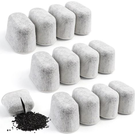 Lot de 12 Cartouches de Filtre à Eau pour Machine à Café, Charbon Actif Filtre à Eau Compatible avec les Cafetières ES601, ES701, Filtre à Charbon Actif Non Tissé, Cartouches de Rechange (1/5)