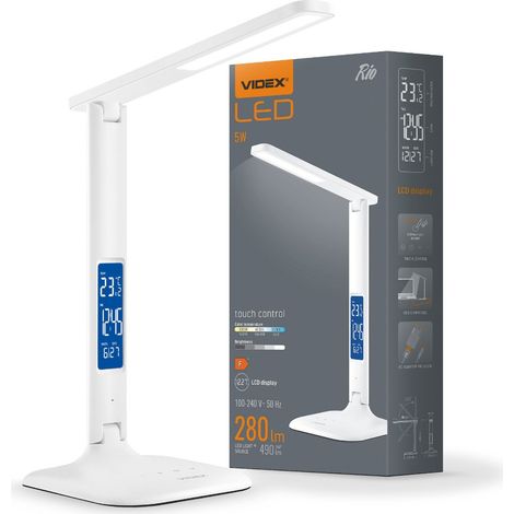 LED-Schreibtischlampe, 5 W, 490 lm, Weiß, dimmbar, Touch-Farbwechsel, Videx-Display (1/5)