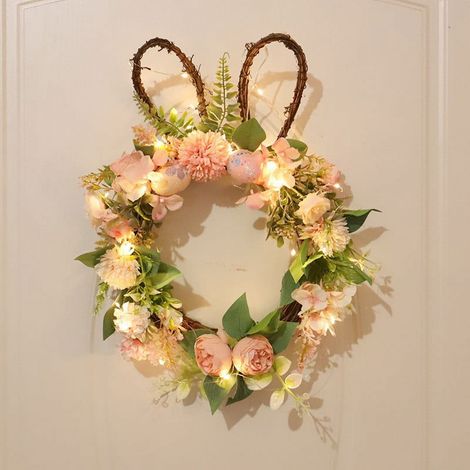 Guirlande De Pâques - Couronne Murale Porte Décoration Printemps Artificielle En Plastique Et Polyester - Pour Intérieur Extérieur - 1 Pièce (1/4)