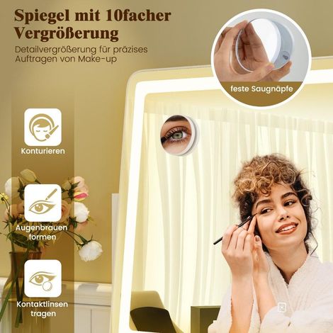 Miroir Coiffeuse Poser Lumineux HD Incassable 80x55cm avec Loupe 10X Luminosité Réglable pour Chambre Blanc (1/5)