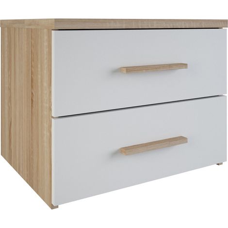 Chevet avec 2 tiroirs "SELENA" chene blanc / perle - Dim : 50,3 x 39,9 x 41,9 cm - PEGANE -