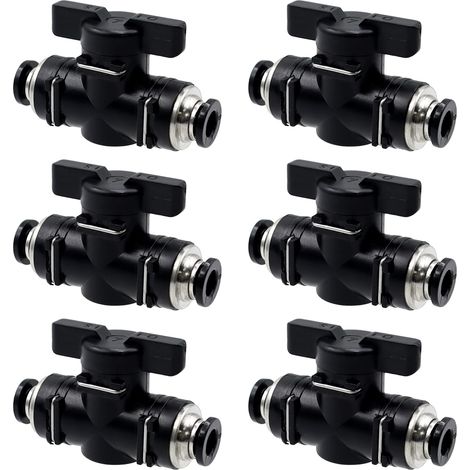 6 Pièces Vannes à Bille Pneumatiques 6 mm Droit Connecteur Pneumatique avec Vanne Manuelle Robinet à Boisseau Sphérique Pneumatique pour Raccorder, Contrôler Tuyaux et Fermeture du Fluide (1/5)