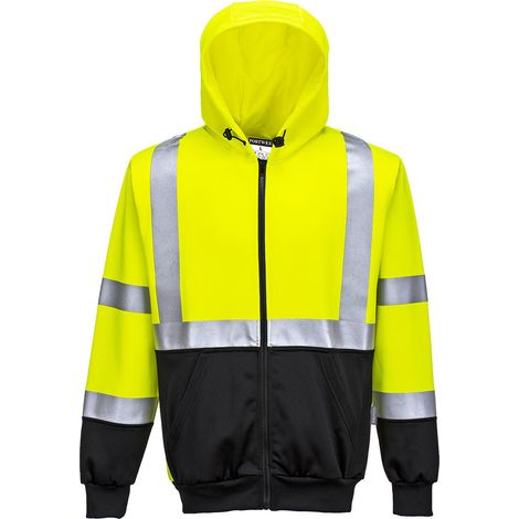 Sweat Hi-Vis bicolore zippé à capuche couleur : Jaune/Noir taille XXXL - PORTWEST