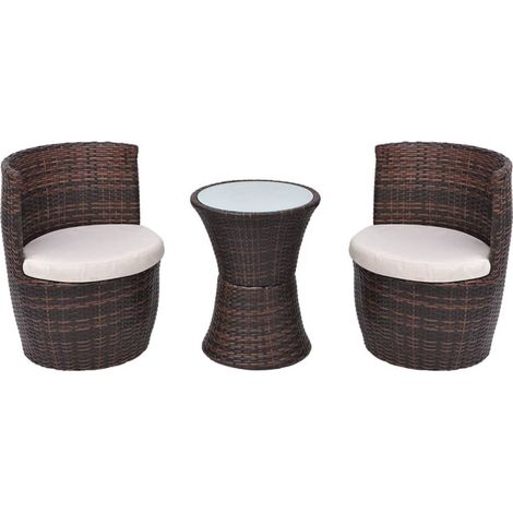 vidaXL Mobilier de bistro 3 pcs avec coussins Résine tressée Marron (1/5)