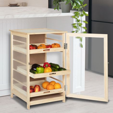 Caja de madera para verduras y frutas VEGGE con 3 cajones extraíbles