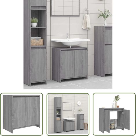 The Living Store Armoire de bain Sonoma gris 60x33x61 cm Bois d'ingénierie - Meuble De Salle De Bain - Armoire De Salle De Bain - Rangement Salle De Bain - Commode Salle De Bain - Décoration Salle De (1/5)