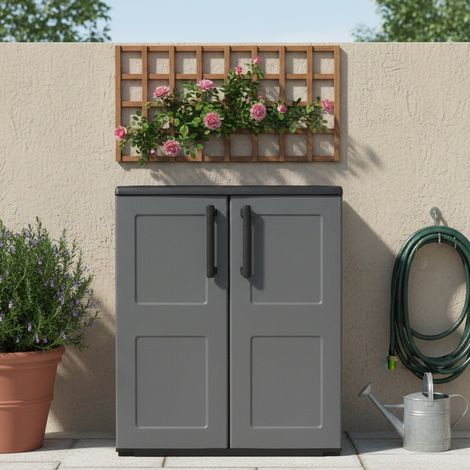 Dmora Mueble multiusos o interno, armario bajo con 2 puertas y 1 estante de polipropileno, 100% Made in Italy, 68x37h84 cm, color gris (1/3)
