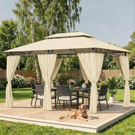 Gartenpavillon 3x4m wasserdicht mit Seitenwänden, Doppeldach, UV50+ Schutz, Beige (1/5)