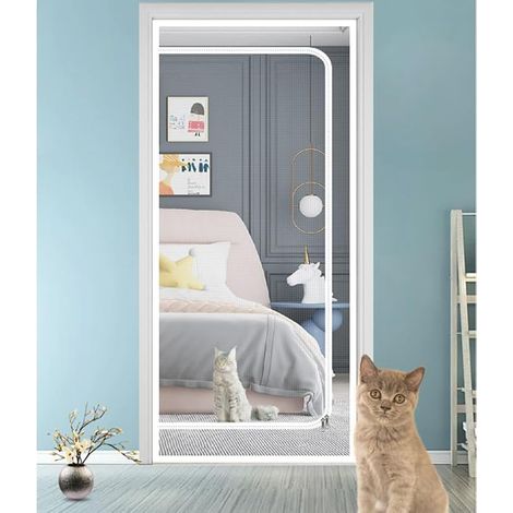 Porte moustiquaire renforcée pour Chat,Résistante aux Animaux domestiques,avec Fermeture éclair,Empêche Les Chiens et Les Chats de Sortir de la Maison,Blanc 90x210 cm (1/5)