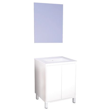 ONDEE ZEN - Meuble Salle de Bain BELIS - A poser - Miroir Suspendu - 60cm - Finition Blanc (1/3)