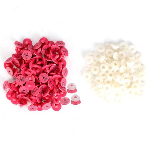 Lot 100 étiquettes oreille plastique – rose rouge – lapin / renard / chien – marqueur qualité