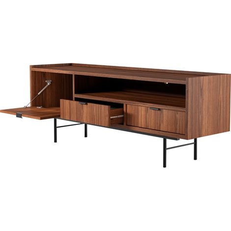 Mobile Porta TV Moderno Con 1 Anta A Ribalta 2 Cassetti E Vano A Giorno Con Passacavo Struttura In Melaminico Per Soggiorno Salotto Zona Living Design Contemporaneo 150 X 40 X 55 Cm Noce (1/5)
