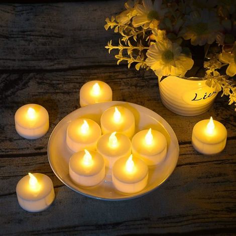 Bougies chauffe-plat LED, 24 paquets de bougies chauffe-plat à piles sans flamme, fausse bougie électrique pour les, (24) (1/5)