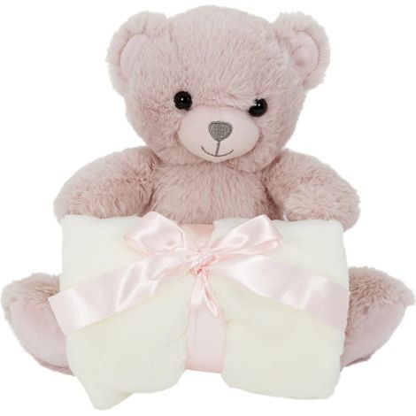 Peluche & Plaid Enfant "Ours" 70x70cm Rose (1/4)