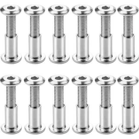 Lot de 12 Reliure à Vis M6 x 20mm Vis de Connexion avec Boulon Boulons de Fixation à Douille Hexagonale Boulon de Reliure à Tête Plate avec Écrou de Manchon pour Connecter les Armoires,les Étagères (1/5)