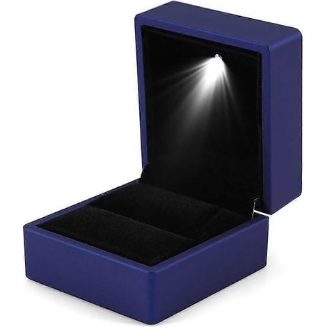 Boîte à bagues élégante avec éclairage LED, boîte à bijoux de rangement (bleue) (1/5)