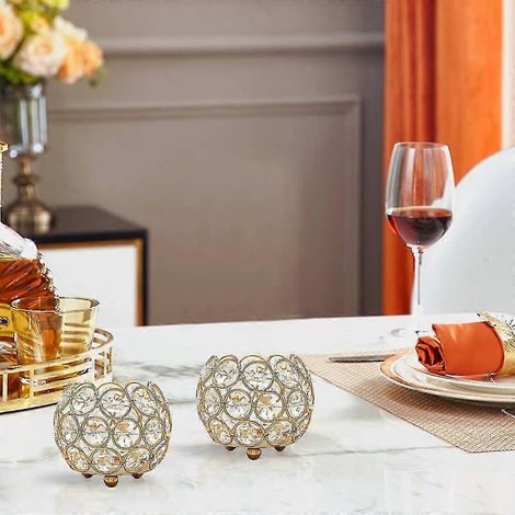 Lot de 4 bougeoirs en cristal doré pour bougies chauffe-plat, supports pour bougies votives, décoration intérieure, centre de table pour mariage ou fête, bougeoirs décoratifs (1/5)