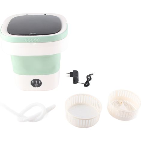 Seau à linge portable 7.5L, machine à laver pliante avec essorage doux et tuyau d'évacuation, 100-240V, prise UE, vert (1/5)