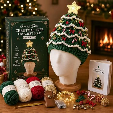 Kit de bricolage pour chapeau de sapin de Noël lumineux au crochet, 23 cm (9,1 pouces) de LED, décoration d'ange bénissant, 1 pièce A (1/4)
