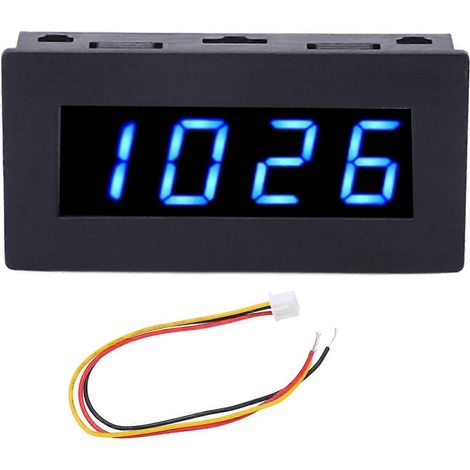 4-stelliger LED-Drehzahlmesser, multifunktionaler Drehzahlmesser mit Kabel, DC 8–15 V, blau.