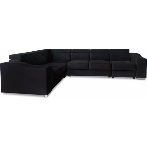 Mobilier Deco – Canapé d’angle convertible réversible en tissu velours noir – Confort pour 6 personnes – Design contemporain et chic (1/4)