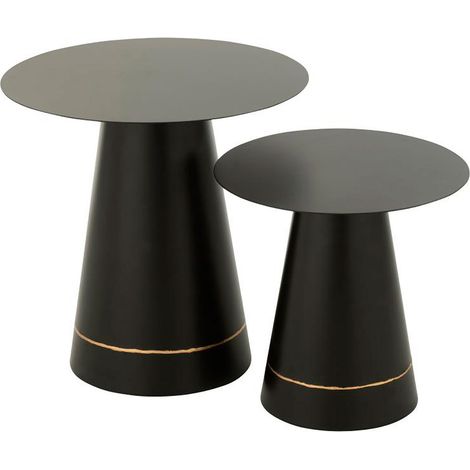 Lot de 2 tables d'appoint rondes 40 et 50 cm en métal noir et doré (1/5)