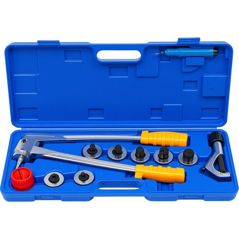Kit d'évasement de tubes 11 pièces – Outil d'évasement manuel pour tubes cuivre, aluminium et acier flexible 10-28 mm – Coupe-tube et 7 têtes d'évasement inclus – Mallette de transport – Réparation de (1/5)