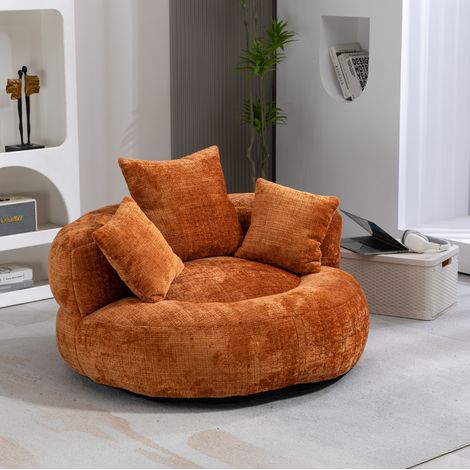 Sillón lounge 108 x 108 x 52 cm de chenilla naranja, sin montaje, para salón moderno FloraGrace (1/5)