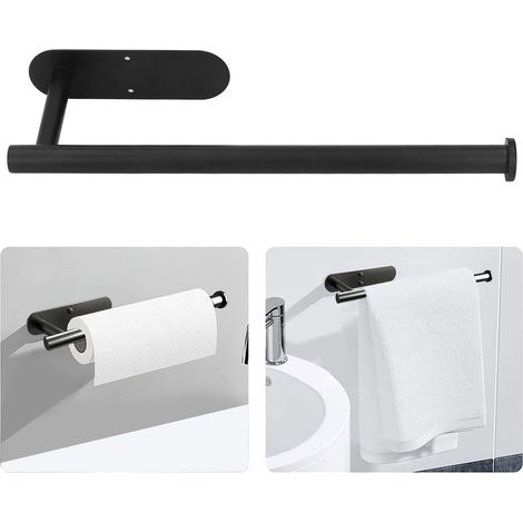 Porte-rouleaux de papier essuie-tout en à suspendre sous un placard support pour salle bain et cuisine Acier Inoxydable Noir (1/5)