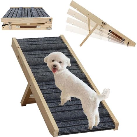 1 Rampe Pour Chien Bois De Pin Antidérapant Pliable Hauteur Réglable 23-47 Cm Pour Lit Et Canapé (1/5)