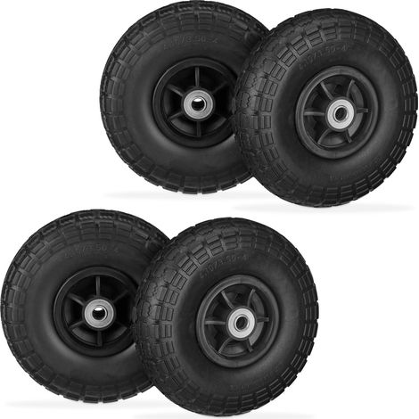 Relaxdays 4x Sackkarrenrad, pannensicher, Vollgummi, 4.10/3.50-4", Kunststofffelgen, bis 150 kg, 260x85 mm, schwarz
