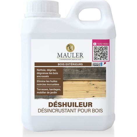 Désincrustant huiles de teck, lin, noircies & cuites - 1L - Phase aqueuse - Déshuileur pour bois Mauler
