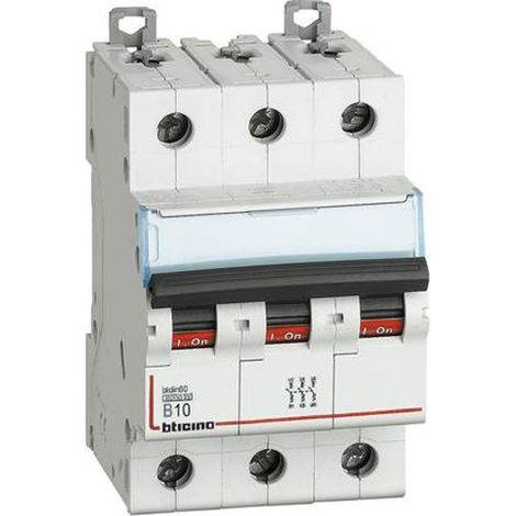 Interruttore magnetotermico 3 poli 3 moduli 10A curva B Bticino