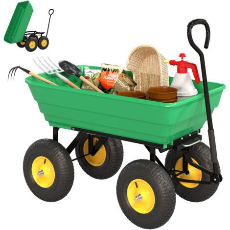 royaluxe -Chariot de Jardin à Main Benne basculante 75° 75L Charge Max. 200 Kg 4 Roues pneumatiques Acier PP Jaune Vert (1/5)