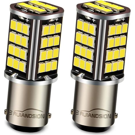 Ampoule LED BA15D 6V 2835 56SMD - Pour feux arrière, stop, recul - Double baïonnette parallèle - Blanc - Compatible 1130 1142 1176 - Lot de 2