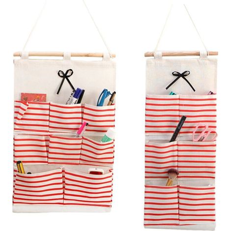 2 Pièces Mur Organisateur Poche Utilitaire, Sac de Rangement Suspendu, Sacs Rangement Suspendu, Pochette Murale pour Chambre, Bureau, Salle de Bain (Rouge)