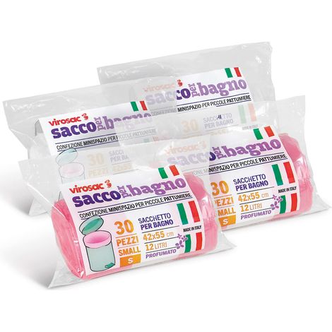 VIROSAC Sacco Bagno 42x55, 30 sacchetti per rotolo, kit da 4 rotoli, 2 rotoli rosa + 2 rotoli bianchi (1/4)