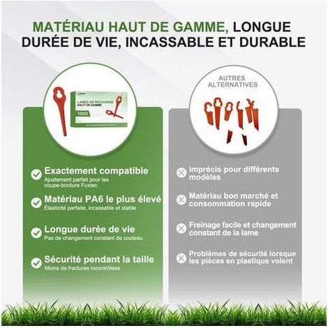 Lot de 100 Lames Plastique Pour Coupe-bordures Fuxtec FX-E1RT20, Nylon Durable, Jardinage (1/5)
