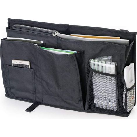 Organiseur de lit - 8 sacs sac de rangement suspendu au chevet avec sangle pour téléphone portable, tablette et livres (noir) (1/5)