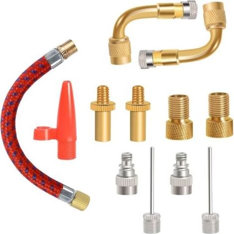 Vélo Pompe Valve Adaptateurs Connecteurs, Adaptateur de Valve Soupape de Vélo sur la Vanne de Voiture SV AV DV Balles Ballon de Aiguille (12 Pcs) (1/5)