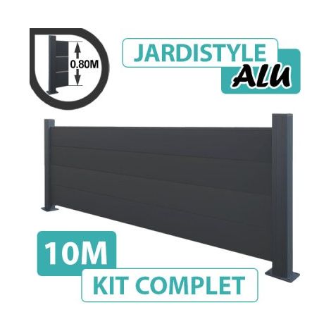 Kit Clôture Aluminium Gris Anthracite 10M - Pleine - Sur Platines - 0,80 mètre (1/4)