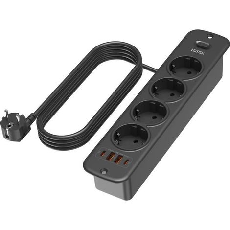 1 multiprise encastrable, 4 prises AC + 2 USB-C PD 20W + 2 USB-A QC 18W, 4000W/16A, pour bureau cuisine et meuble