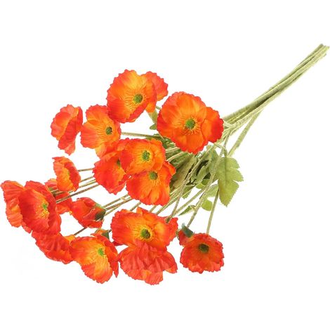 coquelicots artificiels avec longues tiges floquées bouquet de fleurs pavot en soie synthétique pour décoration mariage Lot 6 Rouge Orange (1/4)