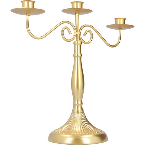 Porte-Bougies Doré 3 Branches Style Européen Rétro Vintage Chandelier Décoratif pour Table (1/5)