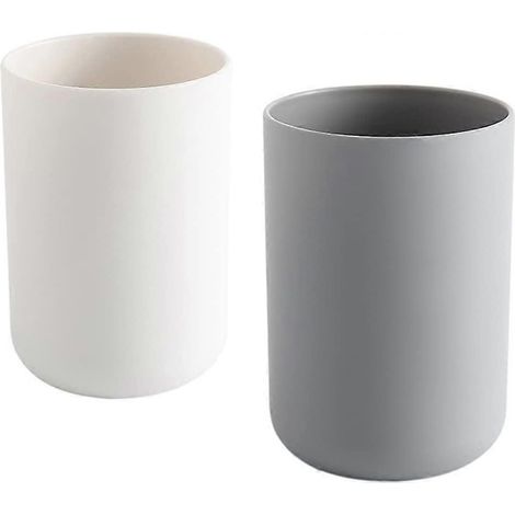 Lot de 2 gobelets à dents, porte-brosse à dents de salle de bain, gobelet en plastique 300 ml (blanc et gris) (1/5)