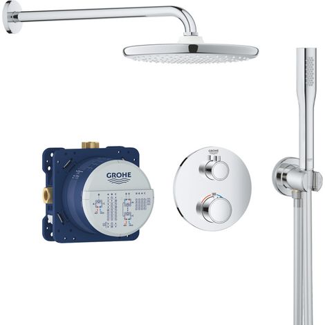 Grohe Grohtherm Conjunto de ducha empotrada con mezclador termostático, ducha mural XXL 250 y teleducha, Cromo (34727000-XXL2) (1/5)