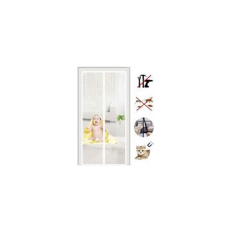 Moustiquaire Porte à Fermeture Aimantée, Rideau de Porte Anti Mouche, Fermeture Auto, Kit d'Installation, Bande Adhésive 120x210CM Blanc (1/5)